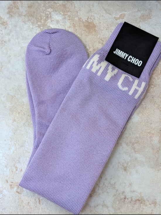 Jimmy Choo Accessories - Jimmy Choo Intarsia Lavender Knit Crew Socks with White Logo NWT